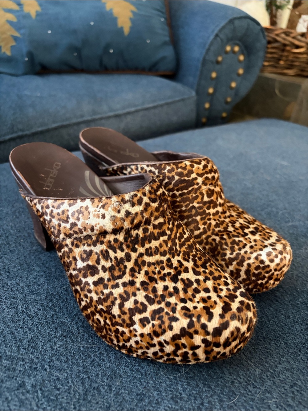 Dansko Leopard Print Slip-On Clogs in Brown and Black - Picture 2 of 5